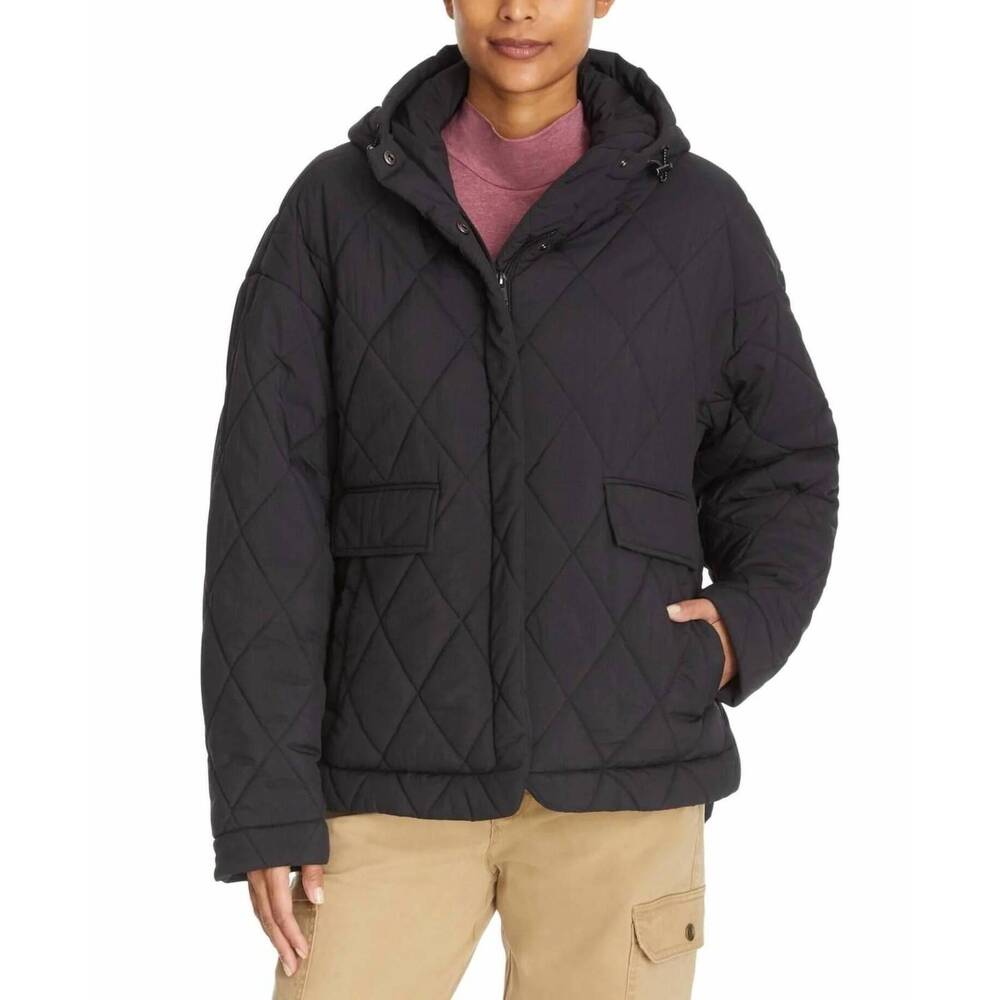NEW BASS OUTDOOR women's high-low quilted outdoor puffer jacket in black